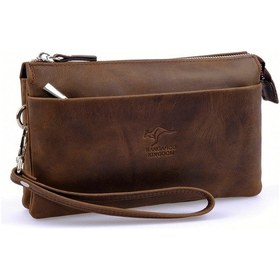 Resim Kangaroo Kıngdom Crazy Horse Deri Koyu Camel Erkek El Çantası Kangaroo K. 5488-Zkc 