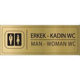 Resim Erkek Kadın Wc İsimlik Altın Metal Kapı İsimliği Levhası Yönlendirme Tabelası 