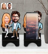 Resim Bk Gift Kişiye Özel Sevgililer Karikatürlü Ahşap Biblo Telefon Standı-93 