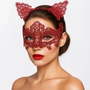 Resim Romantik Kırmızı Dantel Maske Seti – Kedi Kulaklı Taç ve Maske No 3 