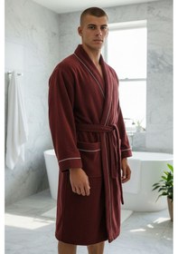 Resim % 100 Pamuklu Laodikeia Kimono Bornoz Unisex Kadın Erkek Bordo 