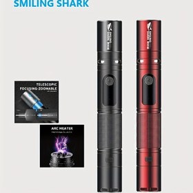 Resim 1 Adet Gülümseyen Köpekbalığı Mini LED El Feneri, USB Şarj Edilebilir Rüzgar Geçirmez Ateşleme Cihazlı, Süper Parlak 3 Modlu Işık, Outdoor Maceralar ve Balıkçılık için Uygun SD-0720 