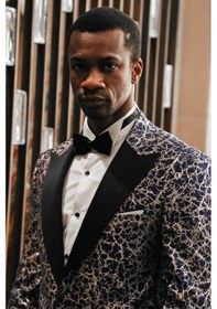 Resim Wessi Kök Desenli Sivri Yaka Koyu Mavi Erkek Smokin Ceket Koyu Mavi 