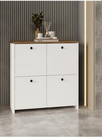 Resim Kuzeylife Shiva Ayakkabılık 4 Kapaklı 4 Raflı Çok Amaçlı Dolap Beyaz-safir Meşe Beyaz 