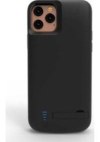 Resim Ekılıf - İphone 11 Pro Uyumlu - Şarjlı Kılıf Standlı Led Göstergeli Powerbank Kılıf - Şeffaf 