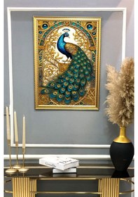 Resim Tavuskuşu Desenli Dijital Baskılı Kadife Kumaş Çerçeveli Tablo Tbl0082 