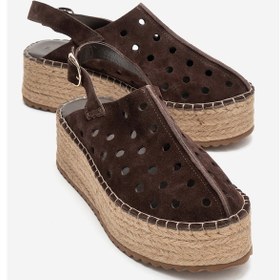 Resim Luvishoes Fraga Kahverengi Süet Hakiki Deri Kadın Hasır Dolgu Taban Sandalet Kahverengi 