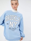 Resim Şardonlu Kolej Sweatshirt Rahat Kesim Baskılı Bisiklet Yaka Uzun Kollu 