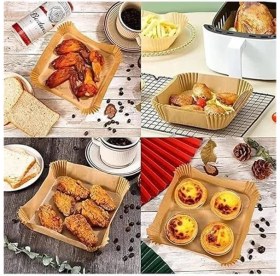 Resim AyrStore Airfryer Pişirme Kağıdı Kare 100 Adet Hava Fritöz Parşömen Ithal Fırın Kağıdı Tek Kullanımlık Kağıt 