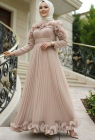 Resim N.S NEVA STYLE Fırfır Detaylı Taş Tesettür Abiye Elbise 55691TAS 