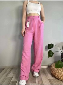 Resim Hazel Kadın Pembe Yüksek Bel Keten Palazzo Pantolon-pembe Pembe 