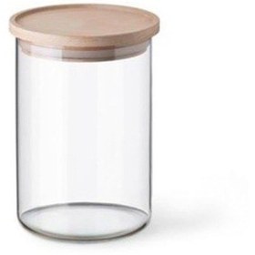 Resim Simax Ahşap Kapaklı Cam Kavanoz Orta Bakliyat Kuruyemiş Kuru Gıda 1 Adet Ahşap - Şeffaf 