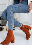 Resim SOFT FASHION Kadın Taba Süet Kışlık Günlük Şık Yeni Moda Rahat Tabanlı Bağcıklı Bot Ayakkabı - Topuk 7 Cm 