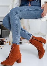 Resim SOFT FASHION Kadın Taba Süet Kışlık Günlük Şık Yeni Moda Rahat Tabanlı Bağcıklı Bot Ayakkabı - Topuk 7 Cm 