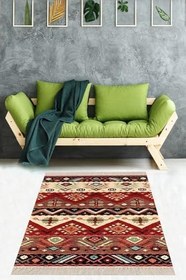 Resim On The Clouds Kilim Desenli Etnik Dijital Baskı Yıkanabilir Kaymaz Taban Modern Salon Halısı ve Yolluk MEG949, 130 x 180 