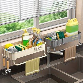 Resim 1 adet Kolay Kurulum Kalınlaştırılmış Mutfak Lavabo Düzenleyici - Çok Renkli, Matkap Gerektirmeyen Baharat & Temel Gereçler için Depolama Rafı 