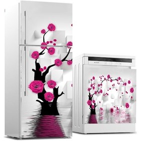 Resim Buzdolabı Ve Bulaşık Makinası Beyaz Eşya Sticker Kaplama Gül Ağaç 