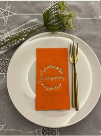 Resim Gold Yaldızlı Turuncu Hoşgeldiniz Garson Peçete 16 Adet 