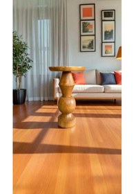 Resim Doğal Tik Renk Ahşap Sehpa Tekli Masif Mantar Yan Sehpa Kahverengi 