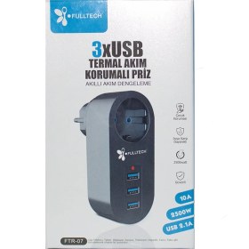 Resim Akım Korumalı Tekli Priz - Akıllı Akım Dengeleme - 3xusb - Isıya Karşı Dayanıklı (5263) 