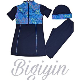 Resim Bigiyin Yarım Kol Çocuk Mayo Fermuarlı Çocuk Mayosu Kısa Kol Mayo Kız Çocuk Mayo Lacivert 