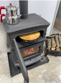 Resim Altara Premium Yk Tek Camlı Kuzineli Yan Kapaklı Döküm Soba 