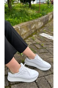 Resim Mammamia 3175 Hakiki Deri Ortopedik Düz Taban Günlük Kadın Bağcıklı Sneaker Ayakkabı 