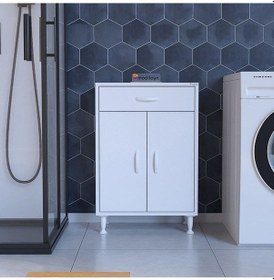 Resim 55x88 Cm Çok Amaçlı Dolap Çekmeceli Ve İki Kapaklı Mutfak Dolabı Ofis Dolabı Banyo Dolabı Kiler Beyaz 