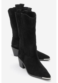 Resim Luvi Shoes Alvı Siyah Süet Hakiki Deri Metal Detaylı Kadın Western Bot Siyah 