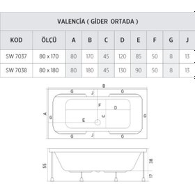 Resim Shower 80X170 Valencıa Kolluklu Düz Küvet 