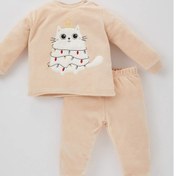 Resim Defacto Kız Bebek Uzun Kollu Velur Pijama Takımı B2165a523wnpn672 