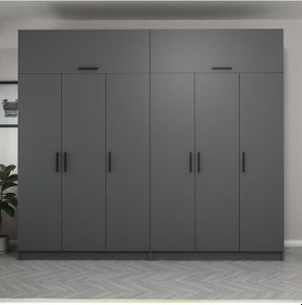 Resim Minar Kale 6 Kapaklı 4 Çekmeceli Dolap Ve Yüklük Antrasit 235cm 