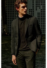 Resim AC&Co / Altınyıldız Classics Erkek Sıyah Slim Fit Dar Kesim Mono Yaka Casual Ceket Siyah 