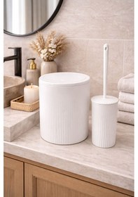 Resim 2 Li Banyo Seti Çöp Kovası Ve Tuvalet Fırçası Dc-6879 Beyaz 