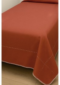 Resim Rivaistanbul Luna Kiremit Çizgili Çoban Dikişli %100 Pamuklu Tek Kişilik Yatak Örtüsü Kiremit 