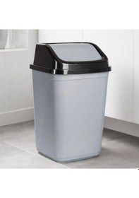 Resim Porsima 0100 Kapaklı Gri-siyah Çöp Kutusu - Favori Banyo Ve Mutfak Çöp Kovası 10lt Siyah 