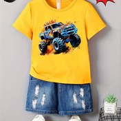 Resim Rahat ve Şık Erkeklerin Yazlık Üstü - Karikatür Araba Grafikli Kısa Kollu Yuvarlak Yaka T-shirt - Şık Tişört Üstü Hediye 