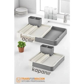 Resim Marsilyan Açılır-Kapanır Bulaşıklık - Bulaşık Durulama Sepeti Tabaklık Bulaşık Kurutmalık GRİ 