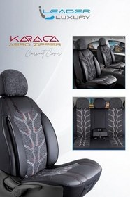 Resim Volkswagen Polo Trendline Classic ile Uyumlu Lüx Deri Detaylı Keten Oto Koltuk Kılıfı Ön Arka Takım Karaca Serisi SİYAH 