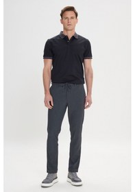 Resim AC&Co / Altınyıldız Classics Erkek Antrasıt Slim Fit Dar Kesim Beli Bağlamalı Gofre Desenli Yan Cepli Pantolon Antrasit 