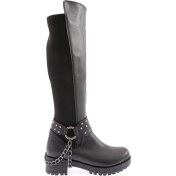 Resim DGN 607 Kadın Bilek Tokalı Zincir Detaylı Arkası Stretch Knee High Flats Çizme 