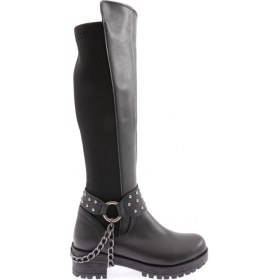 Resim DGN 607 Kadın Bilek Tokalı Zincir Detaylı Arkası Stretch Knee High Flats Çizme 