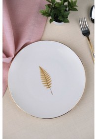 Resim Tabak Evi Porselen Natura Fern Altın Yaldız Pasta Tabağı 20,50cm Tekli Çok Renkli 