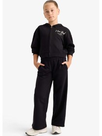 Resim Defacto Kız Çocuk 2li Takım Baskılı Kapüşonlu Sweatshirt Eşofman Altı E6417a825aubk81 Siyah 