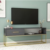 Resim İNARCH DİZAYN Mira Tv Sehpası Antrasit - Metal Gold Ayaklı 