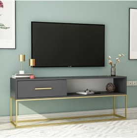 Resim İNARCH DİZAYN Mira Tv Sehpası Antrasit - Metal Gold Ayaklı 