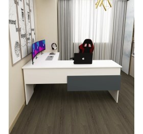 Resim Morepp Sell 180 cm L Çalışma Masası Ofis Masası Oyuncu Masası|Beyaz-Antrasit 