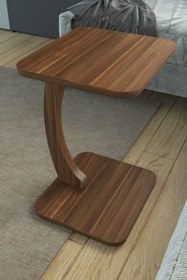 Resim Limnizza C Ayaklı Modern Yan Sehpa Koltuk Yanı Laptop Kahve Kitap Şehpası Servis Sehpası Dikdörtgen Ceviz 