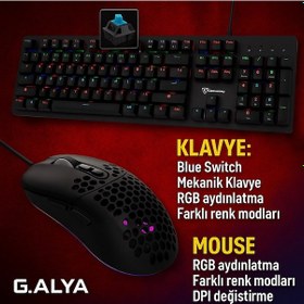 Resim G.alya Gaming Oyuncu Klavye Ve Mouse Set - Rgb Aydınlatma, Blue Switch, Dpı Ayarı, Hafif Ve Serin Ta Optik 