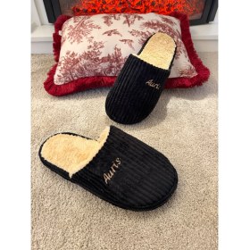 Resim Aksulu Erkek Sessiz Taban Çok Yumuşak ve Hafif Içi Yünlü Peluş Ev Terliği 